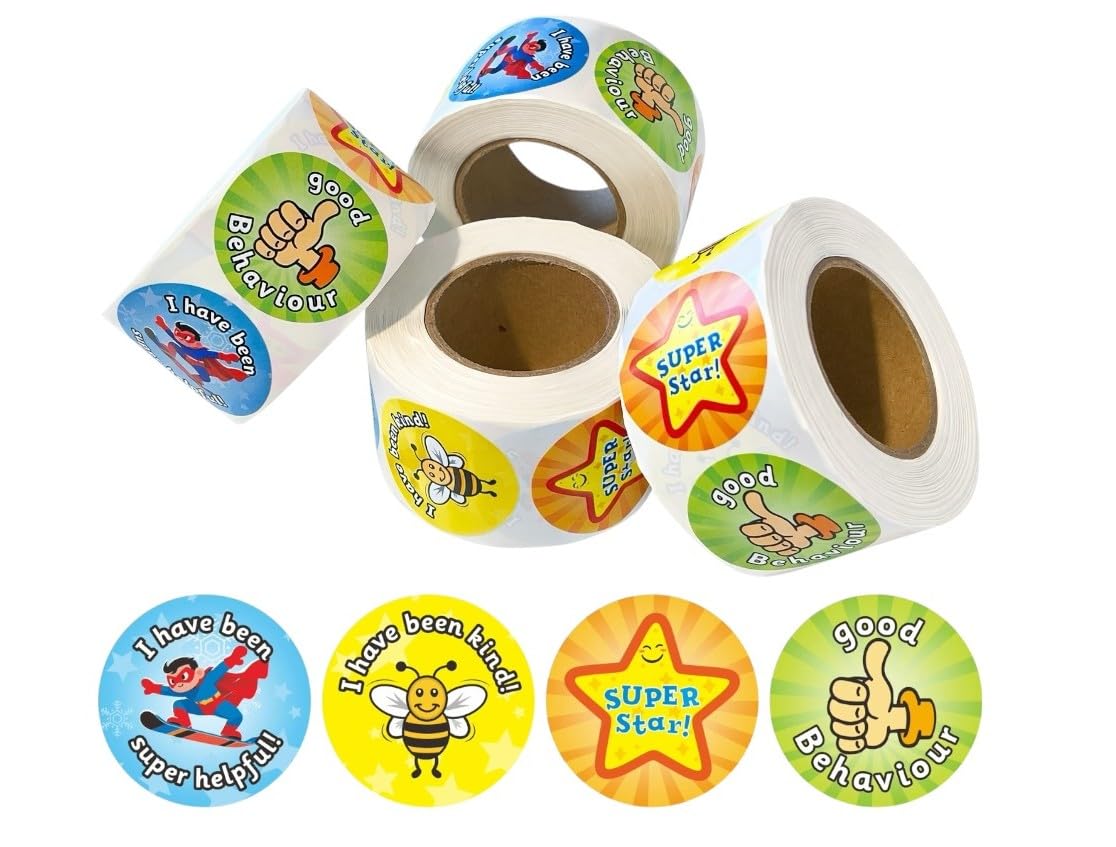 Adesivi premio per bambini, dimensioni 38 mm, 4 disegni, etichette di buon comportamento per insegnanti e genitori, elogio motivazionale, adesivi ben fatti, 500 per rotolo (8)
