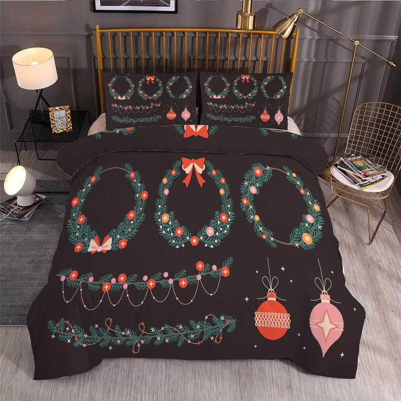 Housse de couette 160x200 de Noël avec parure de lit 2 personnes en microfibre et taies