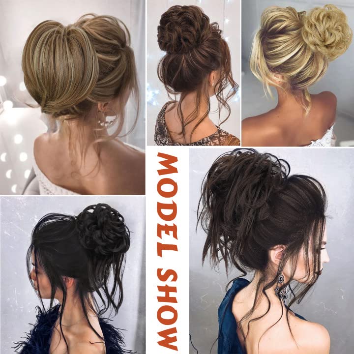 Miniatura 7 de FORCUTEU Juego de 5 piezas de cabello desordenado con moño despeinado, extensiones de cabello rizado desordenado, coleteros con banda elástica,