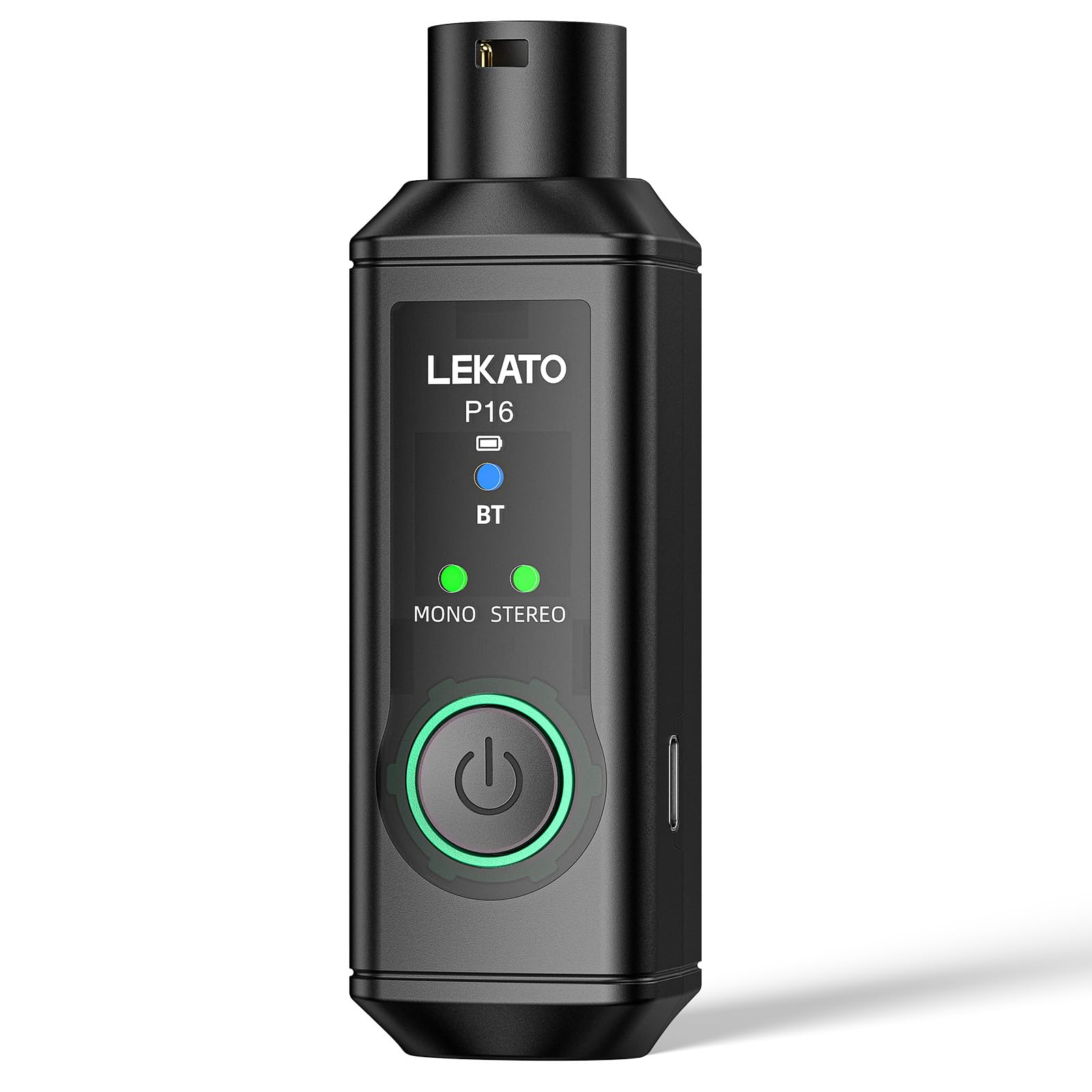 LEKATO P16 Ricevitore Bluetooth XLR, Audio Mono/Stereo, Autonomia 15 Ore, Bluetooth 5.3, 48kHz/24bit, Portata 50 m, per Mixer, DJ e Sistemi PA