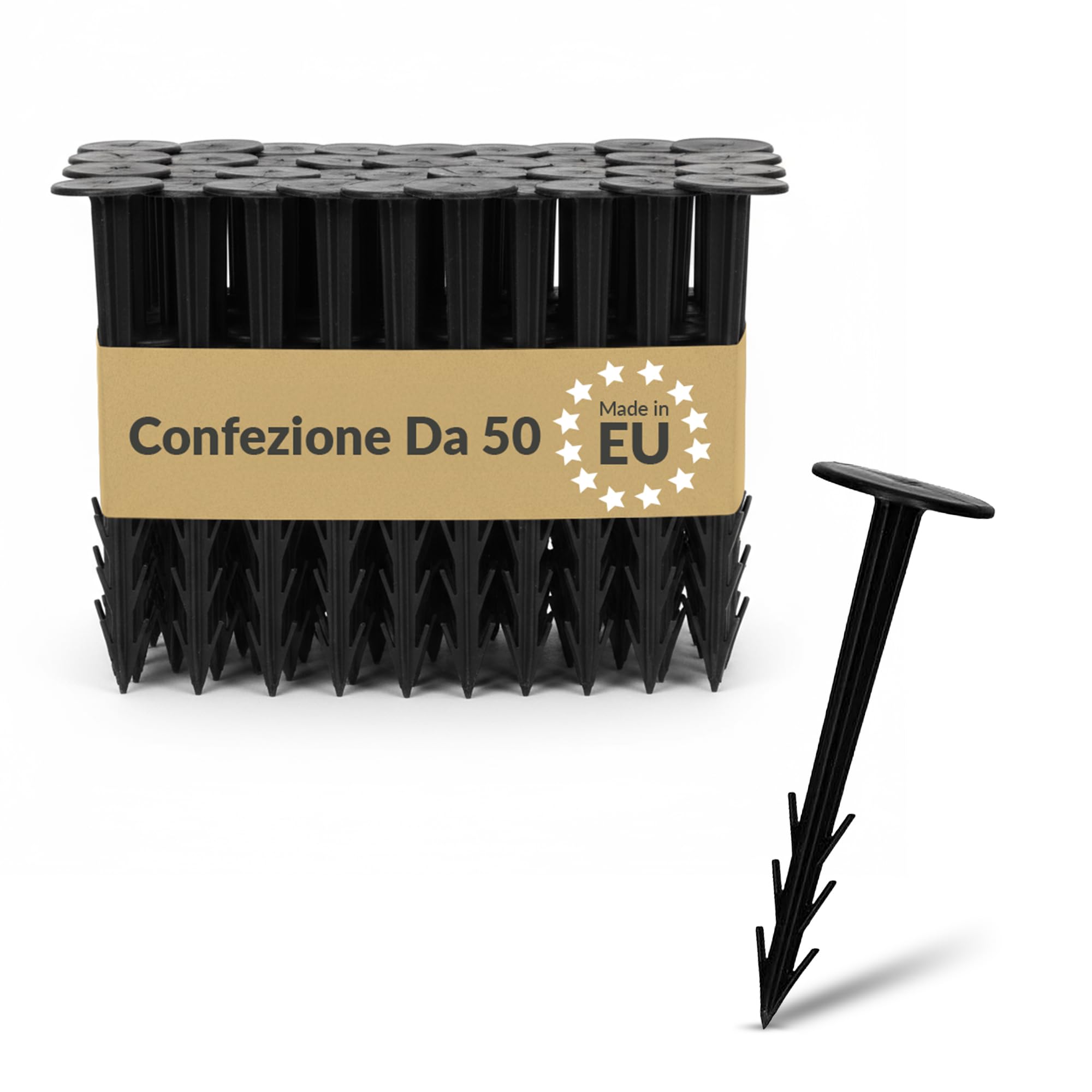 BAKOKI Fissaggio di Ancoraggio a Terra in plastica, 50 x – picchetti Resistenti ai Raggi UV, Struttura a Coste e Ganci, Testa Larga, Ideale per Piante infestanti, geotessile, pacciamatura, Prato