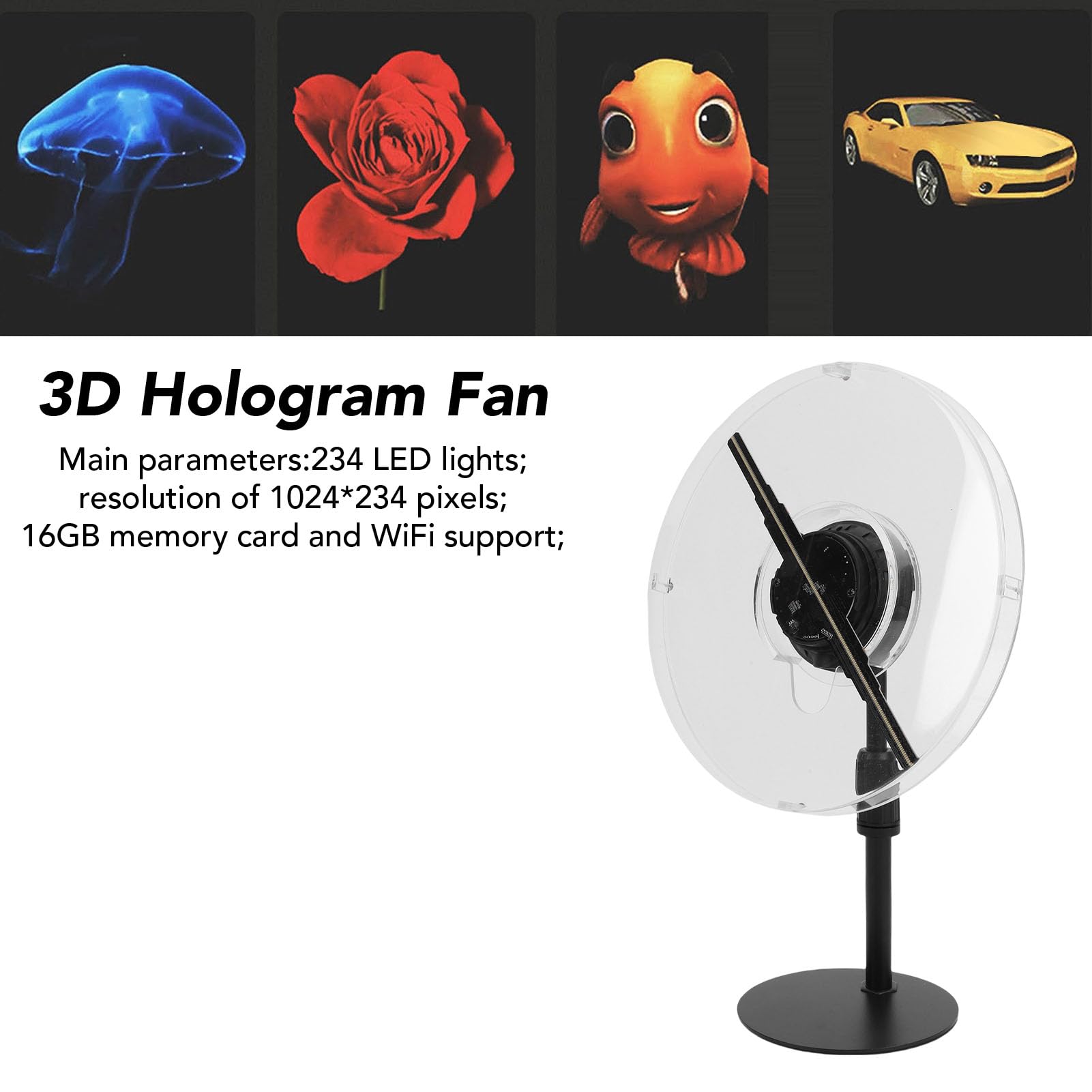LICAEVEY Ventola con Ologramma 3D da 9,1 Pollici per Negozi Aziendali, Bar, Centri Commerciali, Ristoranti, Eventi, Editing di Immagini Video Personalizzate con Software per PC di (Spina europea)