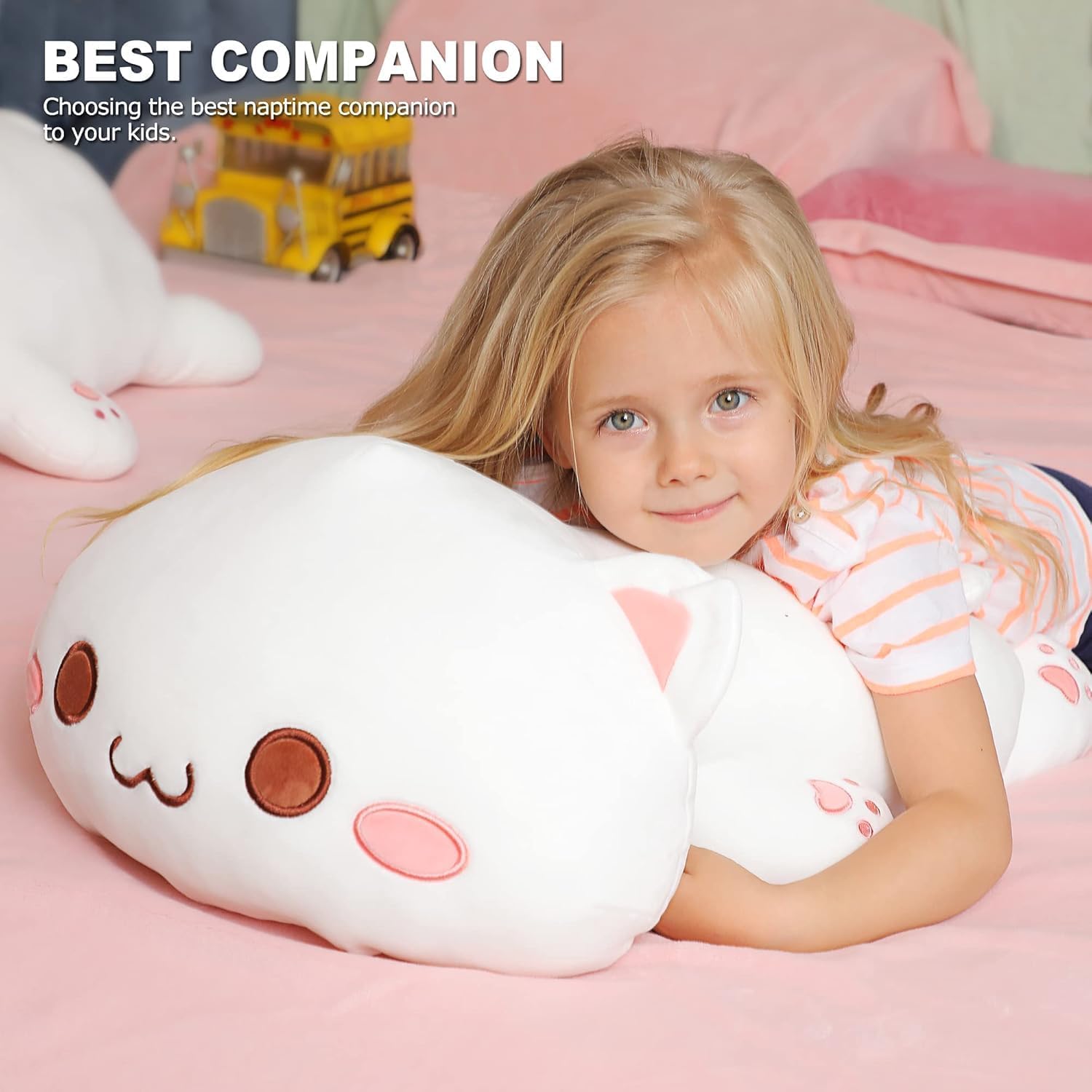 Onsoyours Cute Kitten Plush Toy 20" Stuffed Animal Pet Kitty Soft Anime Cat Large Plush Pillow for Kids (White A, 20")