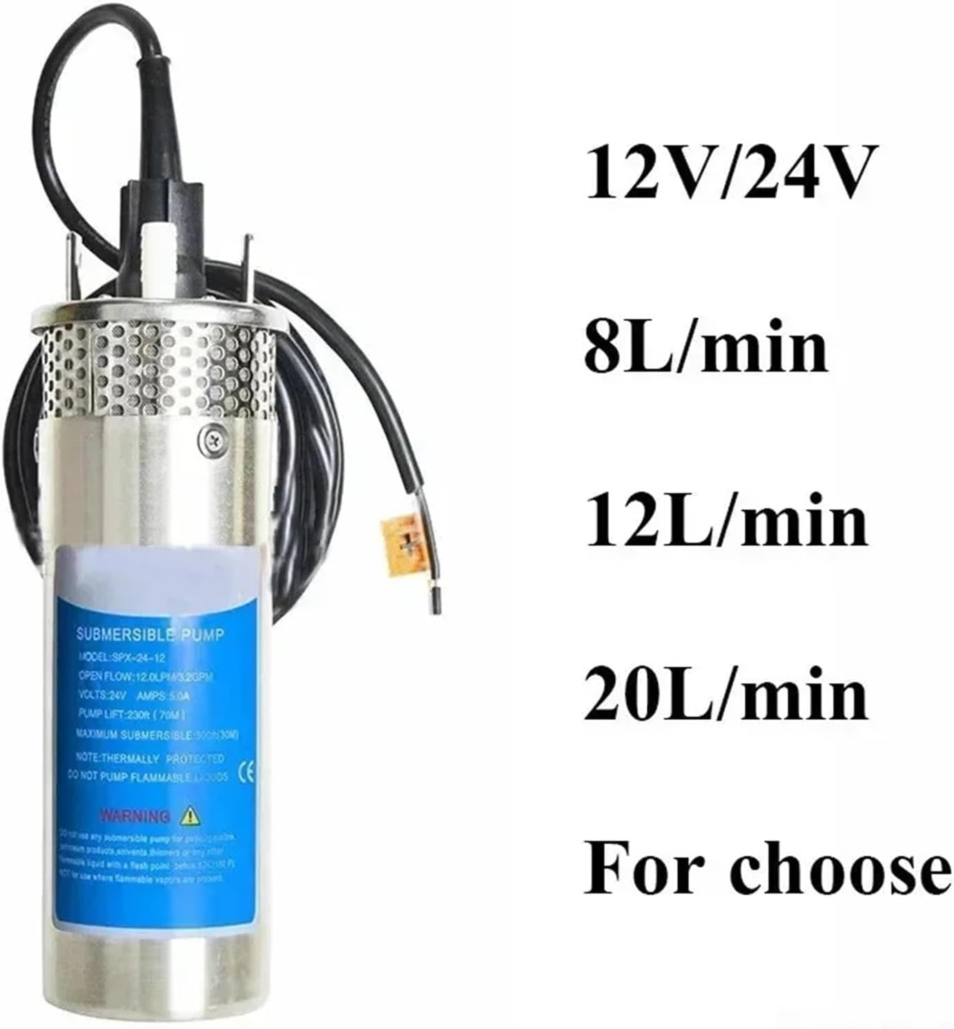 12V/24V Solar Water Pump 70M Lift - Large Flow Submersible Pump for Deep Well/Garden/Car Wash, Outdoor Bilge Cleaning (12/24V DC)(12V,12L)