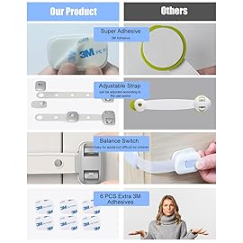 Baby Proofing Child Safety Locks(3 PCS) - Cabinet Locks for Babies,3M Adhesive Cabinet Latches, Multi-Purpose for Fridge Drawers,Ovens Toilet Seats,Trash Can, No Drilling (3 Count)