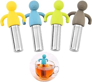 4 infusores de té de hojas sueltas, infusor de té de silicona, adecuado para teteras, tazas de té, filtración de té (amarillo, azul, marrón y verde)