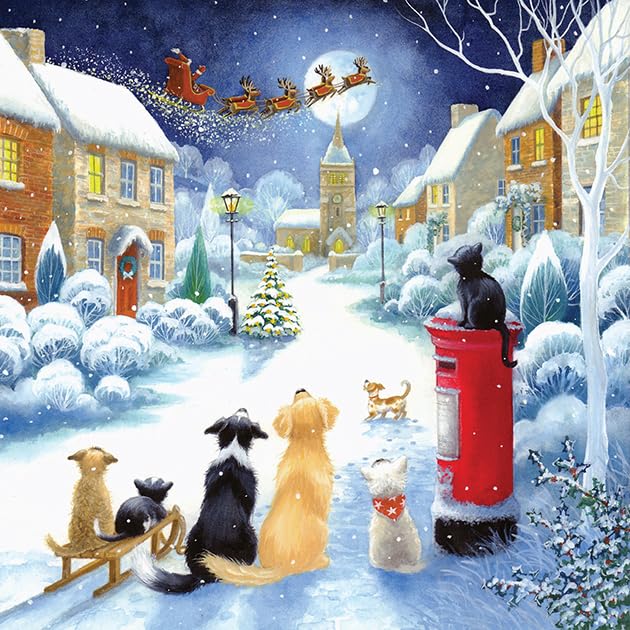 Noel Tatt Charity Christmas Cards Pack of 10 Dogs, Cats & Santa's Sleigh