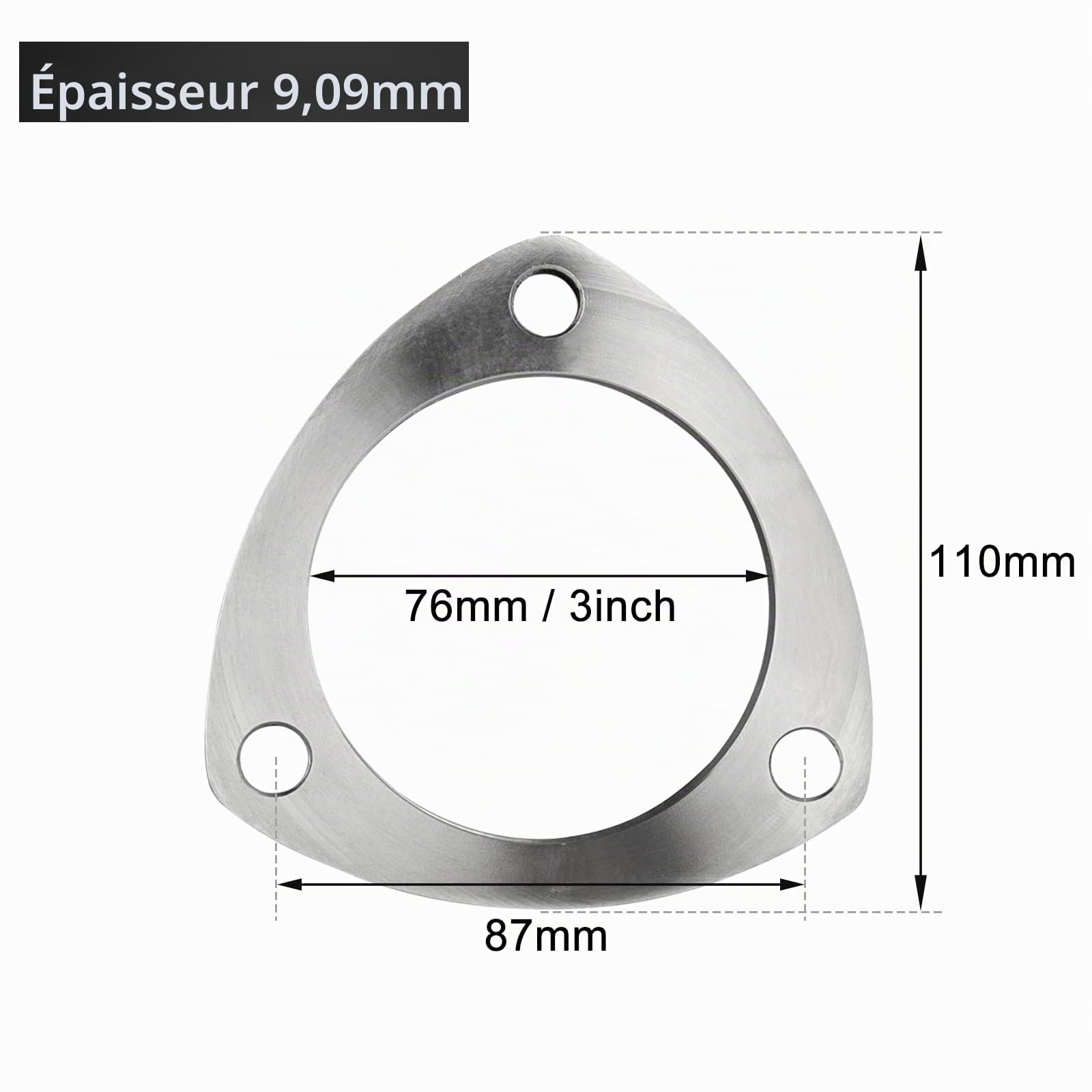 Kit Bride Échappement 76mm (3") Inox - 2 Brides + Joint | 6 écrous hexagonaux & 6 rondelles. Inox résistant rouille/chaleur. Pour turbo, intercooler & catalyseur.