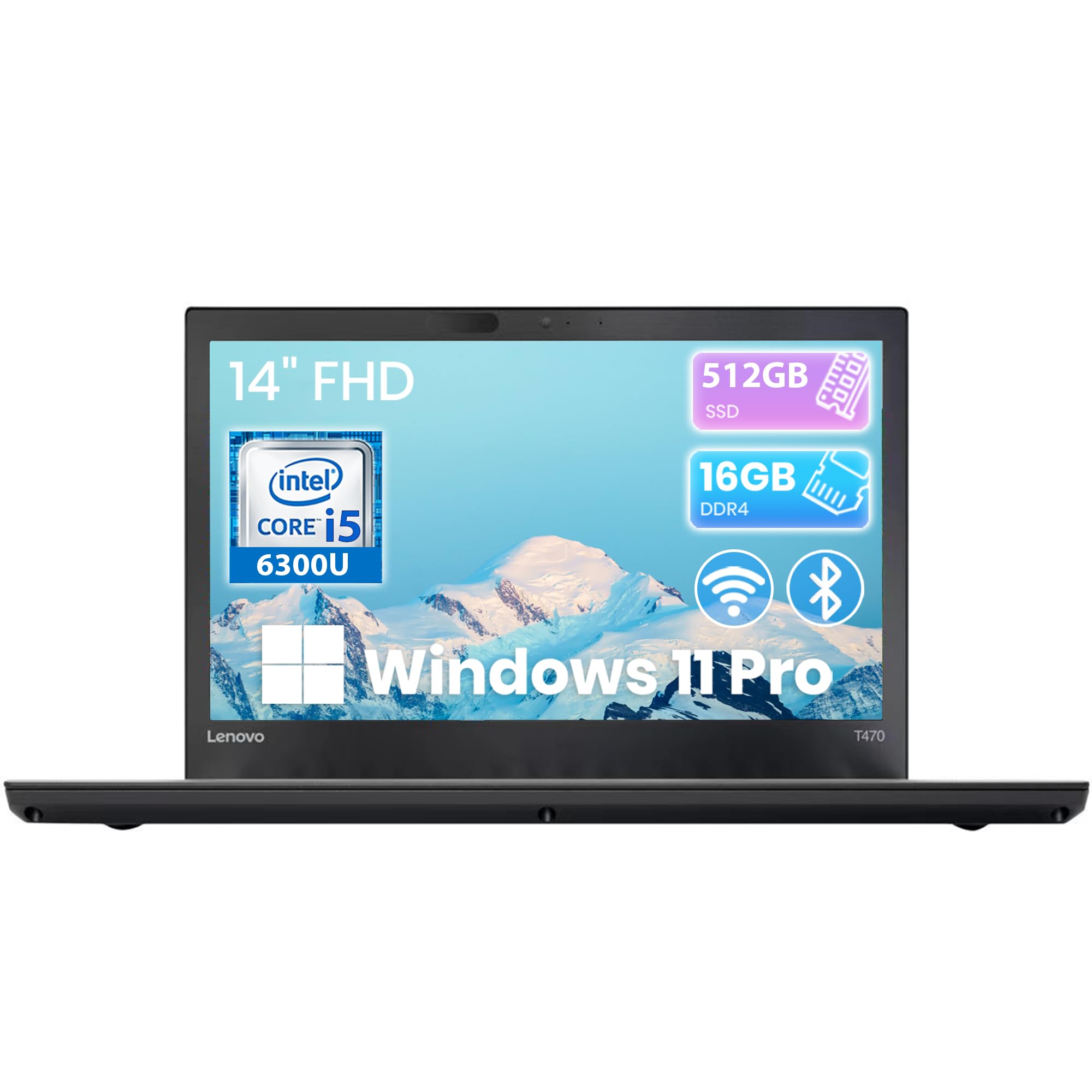 Lenovo ThinkPad T470 Business Laptop, 14-inch FHD(1920 x 1080) Ultrabook, Intel Core i5-6300U, 16 GB RAM, 512 GB SSD, HDMI, Wi-Fi, Windows 11 Pro (