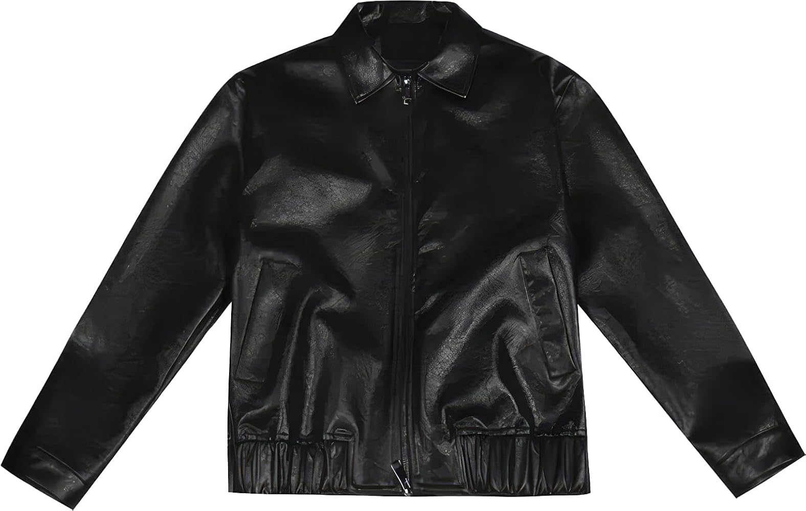 Generic Black Sheepskin Genuine Leather Jacket- Loose