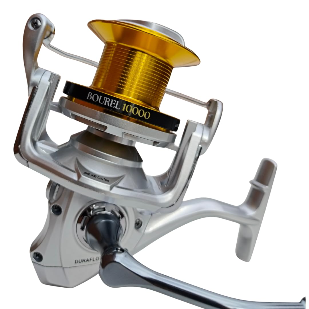 Carrete de Pesca BOUREL 10000 para surfcasting – Gran Capacidad 500 m, Freno 10 kg, 6+1 rodamientos, Ratio 4.1:1, Bobina Aluminio + Extra Grafito, Resistente al salitre