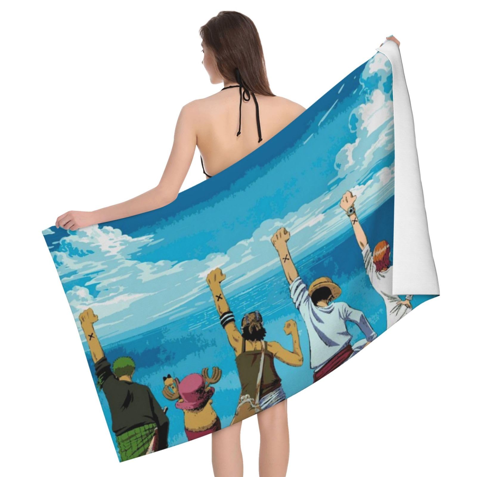 One Piece Anime Bath Towel, Large, Water Absorbent, Face Towel, Quick Drying, Antibacterial, Odor Resistant, Fluffy, Texture, For Babies, Home, Commercial, Kids, Popular, Cute, Present, 31.5 x 51.2 inches (80 x 130 cm)