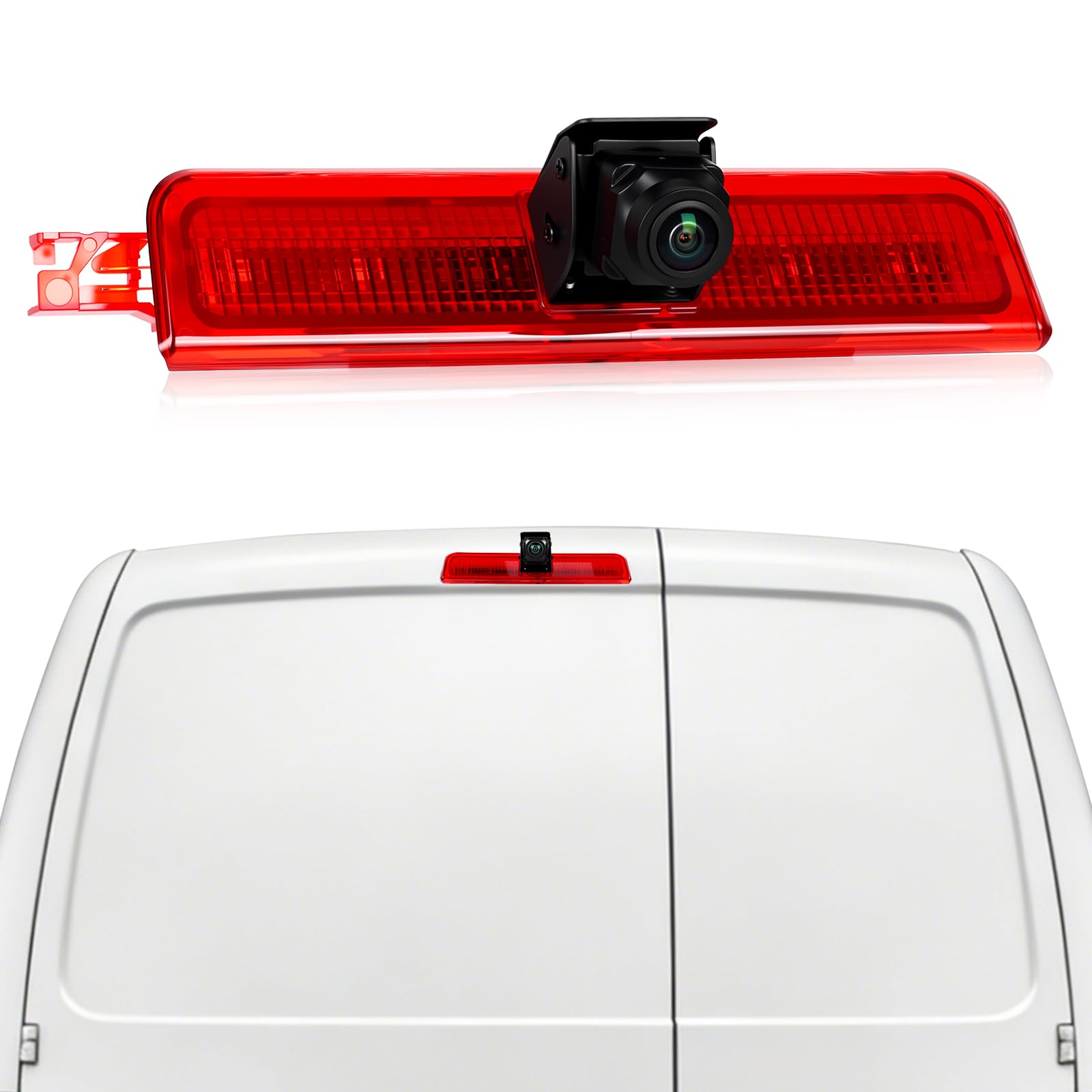 CAMECHO Cámara Trasera con luz de Freno HD con Visión Nocturna, Cámara Resistente al Agua IP67 para VW Caddy 2003-2015, luz de Freno con Ggran Angular de 140°, 12 V, conexión por Cable de 10 m