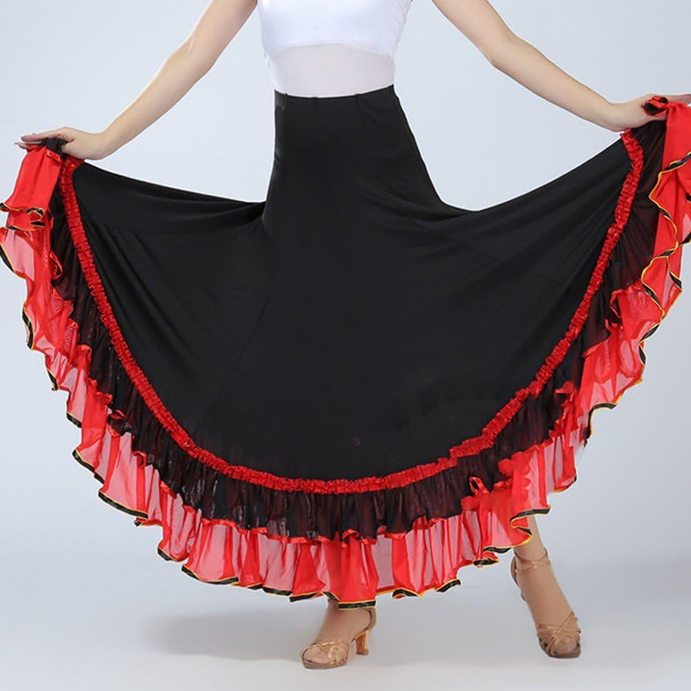 Falda Flamenca Clásica Española con Vuelo Grande, Faldas Españolas con Volantes, Falda De Actuación, Falda De Práctica De Salón, Falda De Danza del Vientre para Mujer
