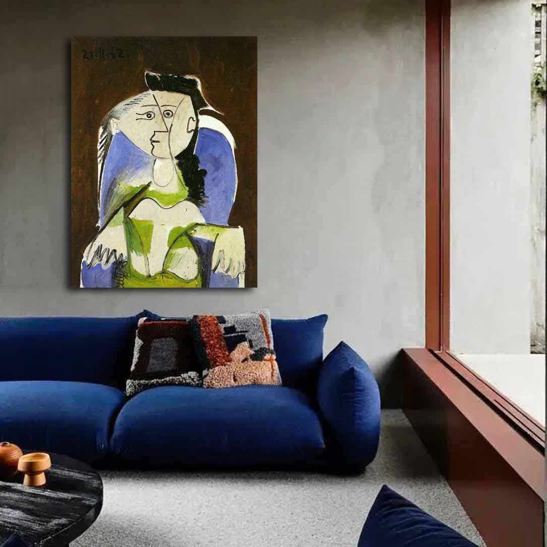 Amazon.co.jp: パブロ・ピカソWoman Sitting in Blue Armchair 絵画