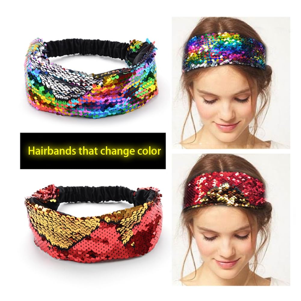 12 Stück Glitzer-Pailletten-Stirnbänder – Elastisch, Silber & Gold, Für Party, Karneval & Alltag