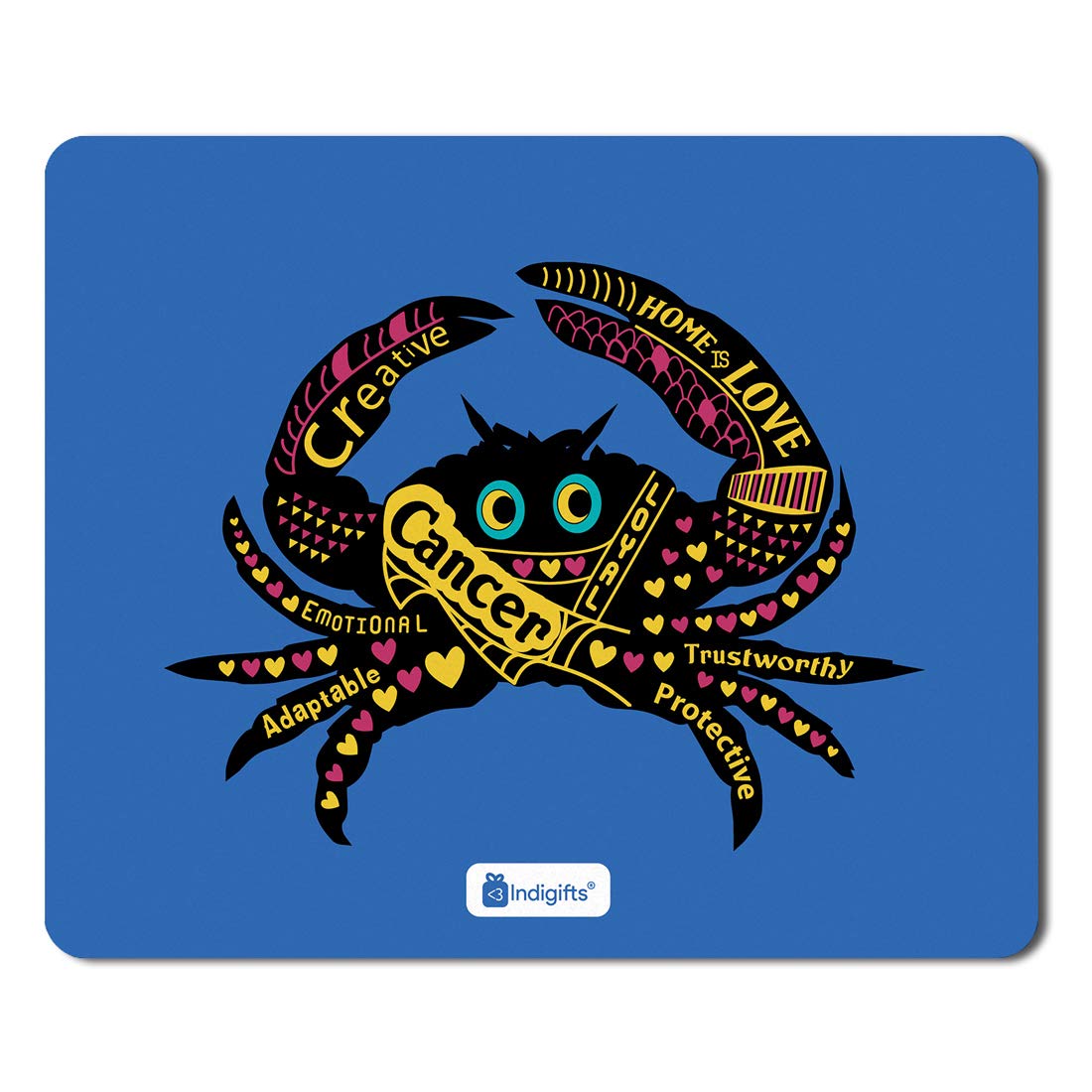 Indigifts Sun Sign Designer Mousepad Wavy Water Pattern with Crab Blue Mouse Pad 8.5x7 Inches - Cancer Zodiac Mousepad for Laptop, Zodiac Mouse Pad, Sun Sign-Star Sign Gifts