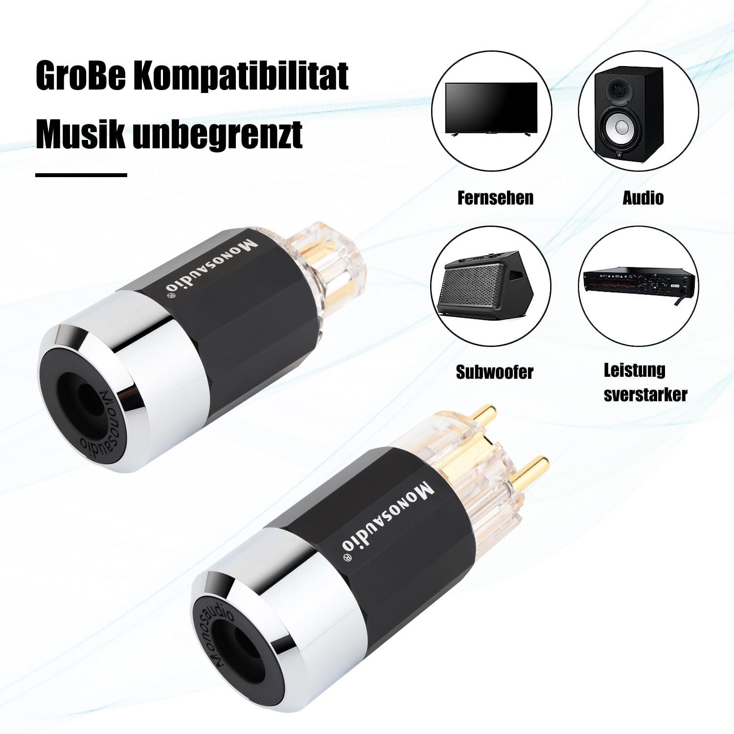 Monosaudio Par de conectores Schuko HiFi y conector IEC C15 de gama alta, conector hembra de 16 A, 250 V, conector de audio chapado en oro E109G/F109G