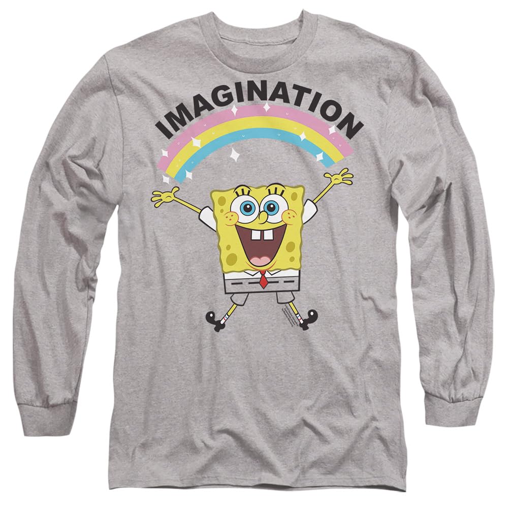 Spongebob Simple Imagination Mens Long Sleeve T Shirt, Athletic Heather, XX-Large