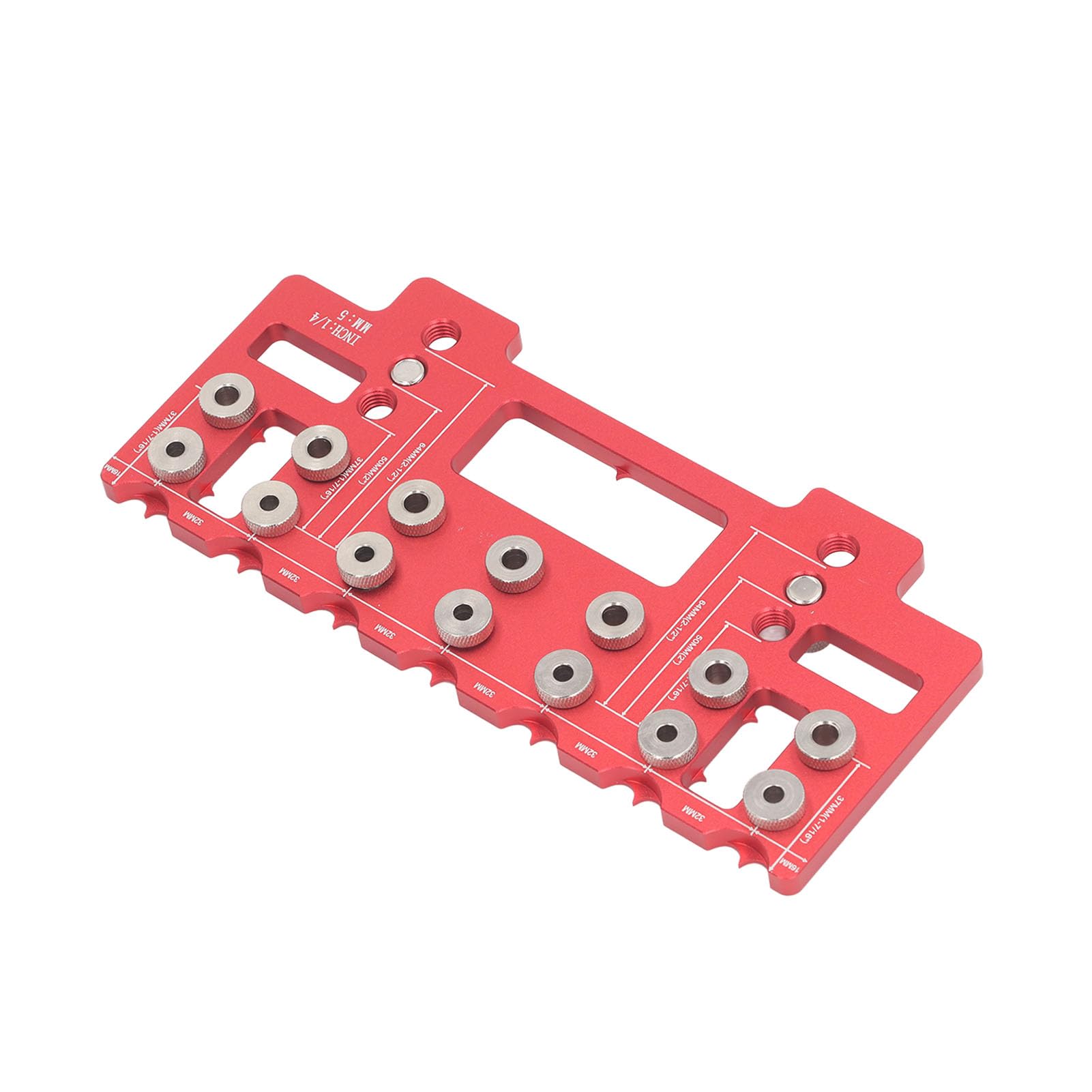Rengue Verdeckte Schrankscharnierlehre, 32 Mm Abstand Aluminium-Schranktürscharniergriff-Lochbohrlehre mit 5 Mm/1/4 Zoll Bohrhülsen für Holzbearbeitungswerkzeuge