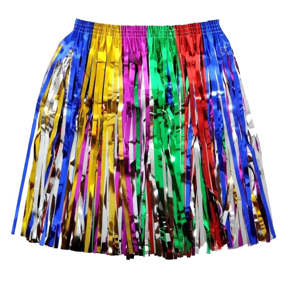 Metallic Multi-Color Party Hula Skirt – 16-Inch Hawaiian Dance Skirt with Stretchable Elastic & Velcro | Densely Packed, Fancy Dress Accessory | Pack of 1-image-3