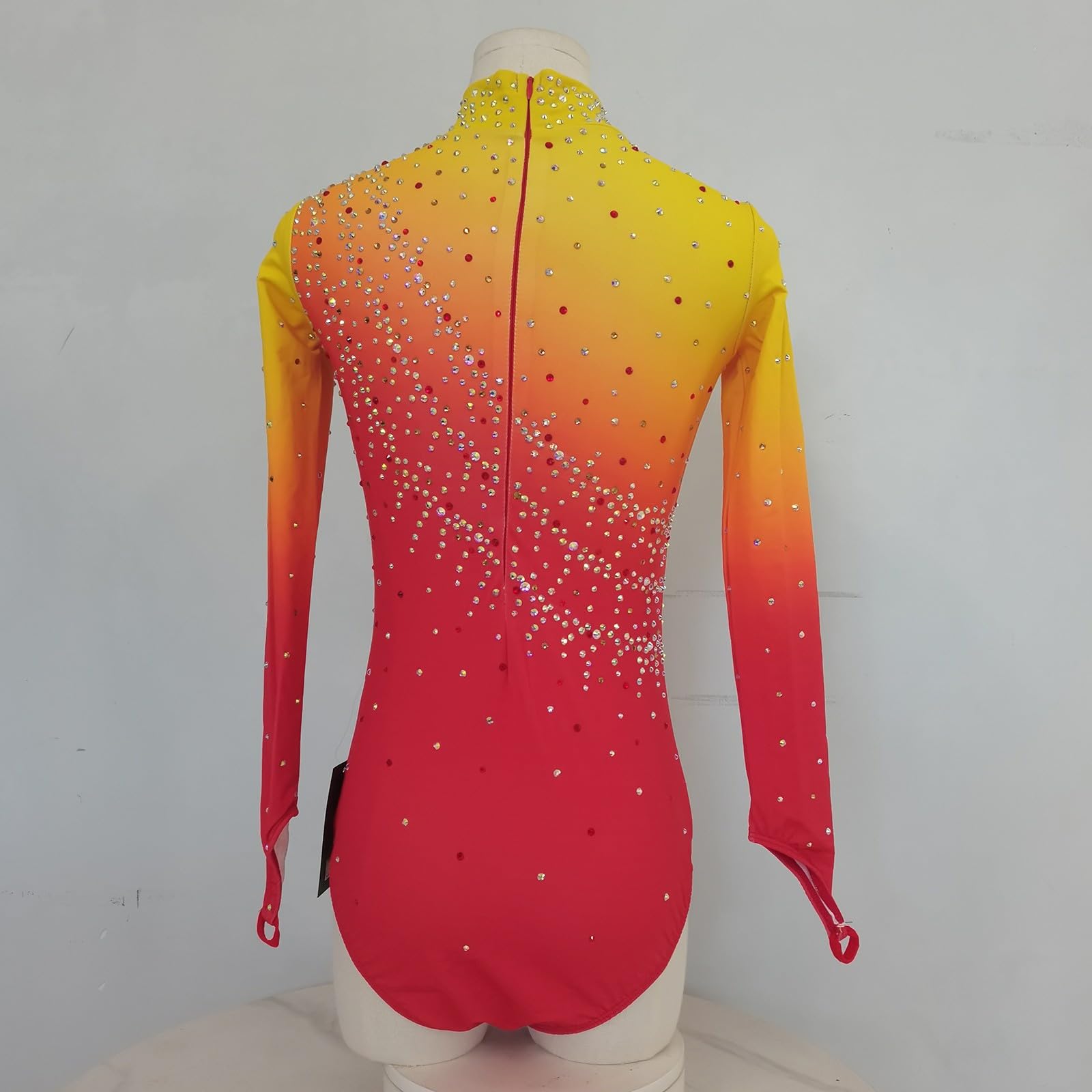 LIUHUO Eiskunstlauf-Kleidung für Herren, Rot und Gelb, abgestufte Fingerärmel