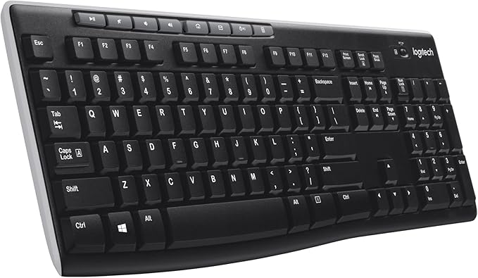 Logitech K270 Teclado Inalámbrico a 2,4 GHz para Windows, tamaño completo, teclado numérico, 8 teclas multimedia, 2 años de duración de la batería, PC, portátil, Disposición QWERTY Español - Negro