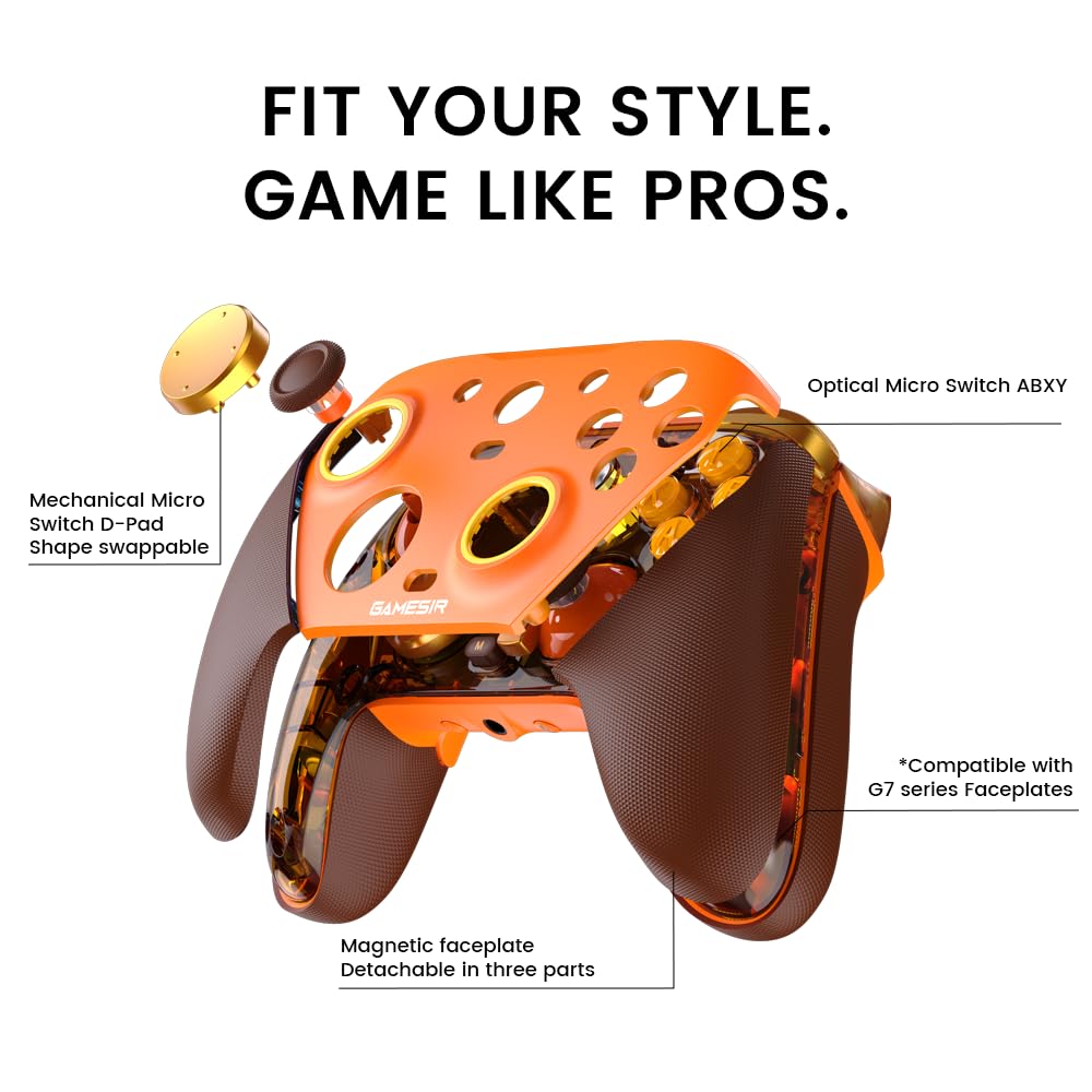 GameSir Mando G7 Pro – Con cable para Xbox One y Xbox Series X/S, inalámbrico para PC, sticks TMR, gatillos de efecto Hall, jack 3,5 mm – Amber Flame