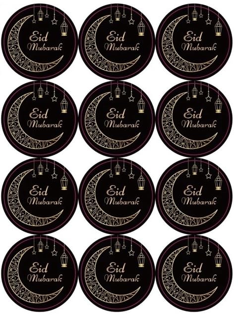 36 Eid Mubarak Stickers 4cm Black Gold Lantern Labels Tags Eid Present Hamper Card Sweet Cone Stickers Decorations. Sale Sale