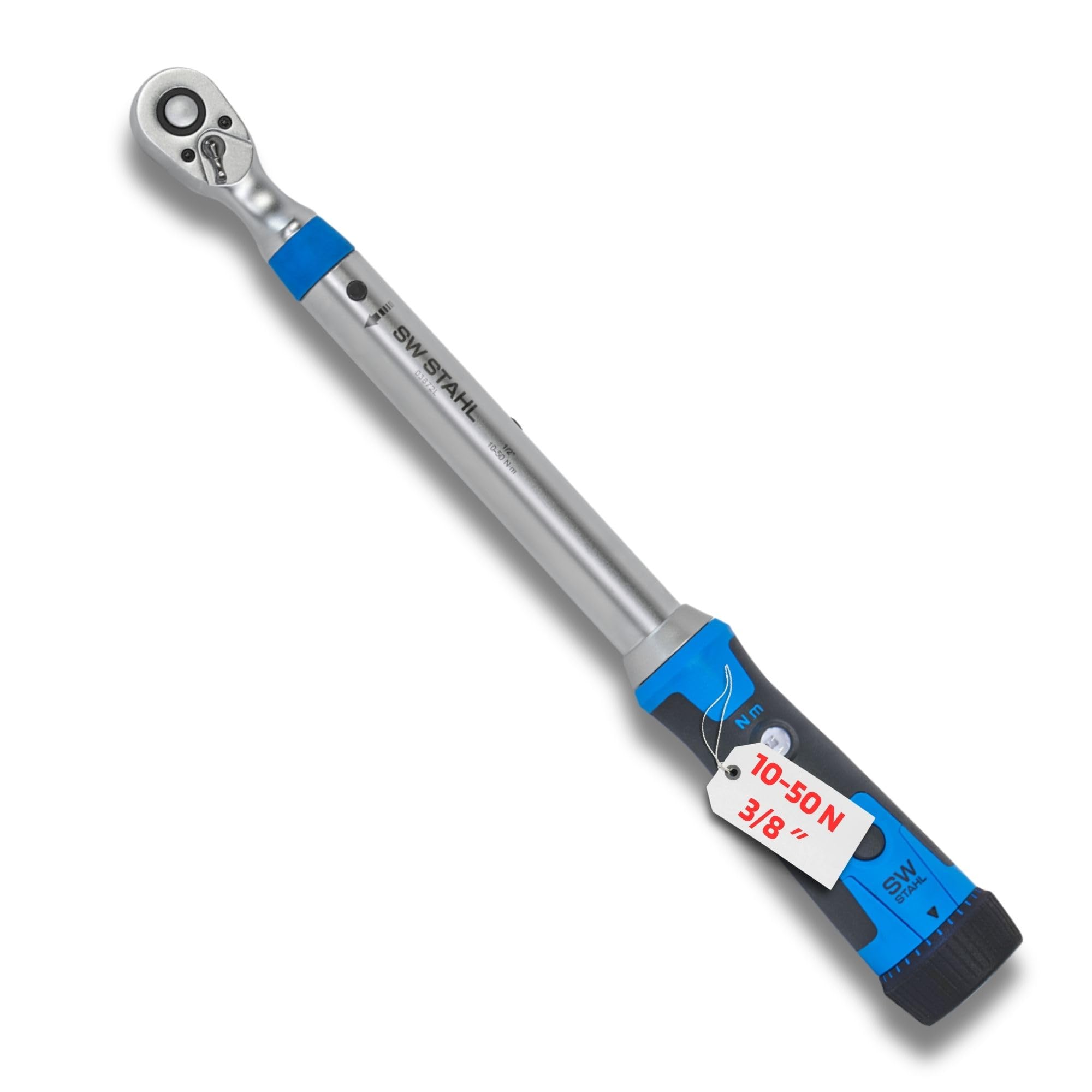 SW-Stahl 03872L Clé Dynamométrique Professionnelle 3/8 Pouces, 10-50 Nm | Outil avec cliquet réversible à 48 dents, précision de +/- 4%, certificat d'étalonnage et réglage numérique direct.