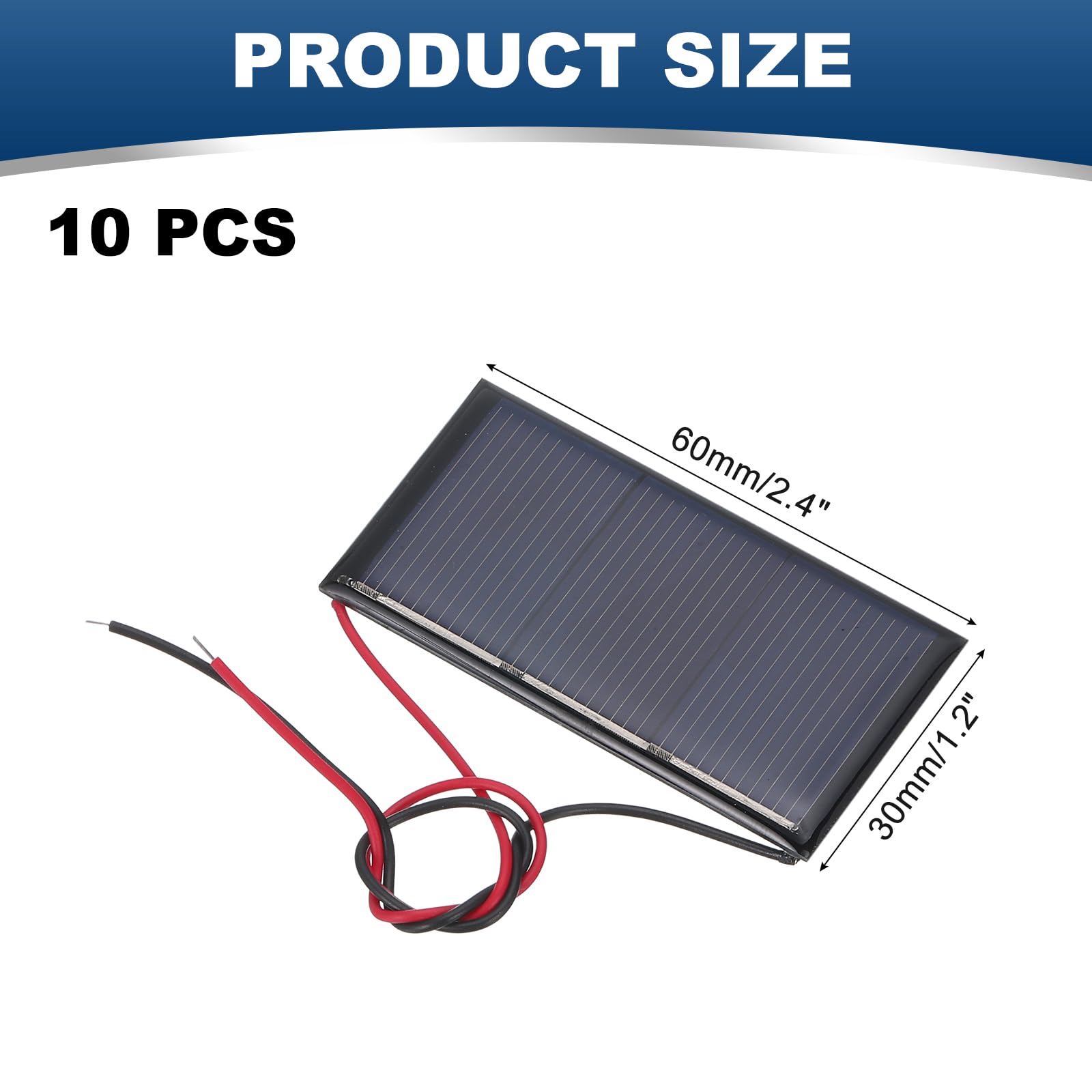 sourcing map Lot de 10 mini panneaux solaires 1,5 V 0,24 W 160 mA - Petit panneau solaire polycristallin avec 2 câbles pour jouets électriques - Chargeur - 60 mm x 30 mm