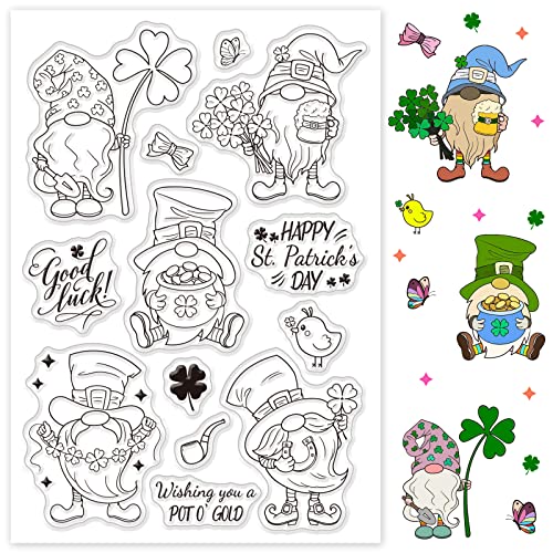 GLOBLELAND Gnome Silicone Clear Stamps Elf Transparent Stamp for Saint Patrick Day's Day Christmas Birthday Valentine's Day Cards Making DIY Scrapbooking Photo Album Decoration Paper Craft