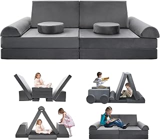 SUNYRISY 10pcs Kids Play Couch, Large Modular Sectional Kids Nugget Couch, Bedroom and Playroom Furniture for Toddlers, Convertible Creative Foam Floor Sofa for Boys and Girls