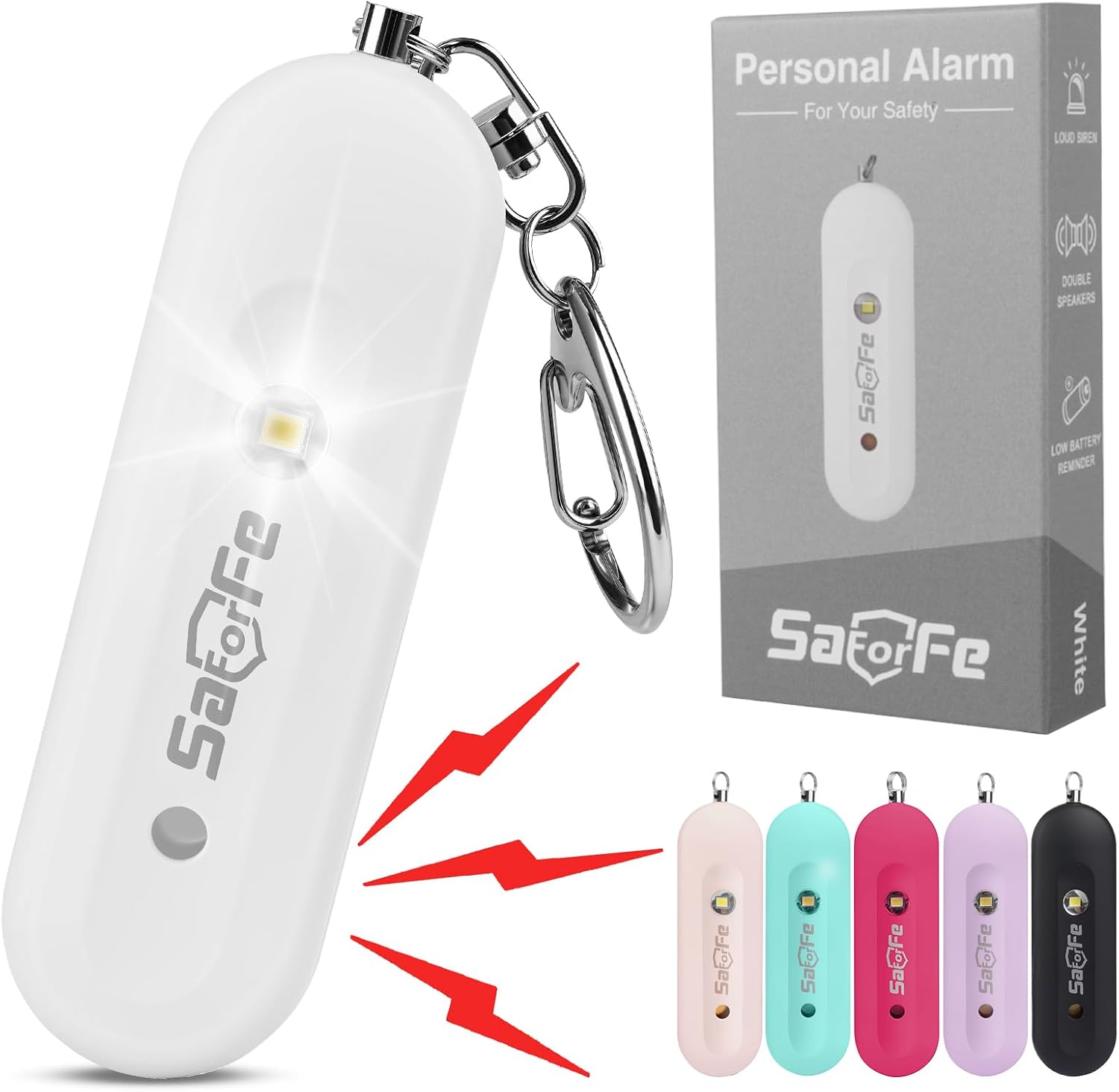 Personal Safety Alarm - Waterproof Rechargeable Security Alarm - 140dB Extra Loud Siren & Strobe Light - Self Defense Keychain - Gift for Women, Teenagers, College Girls, Seniors (White)