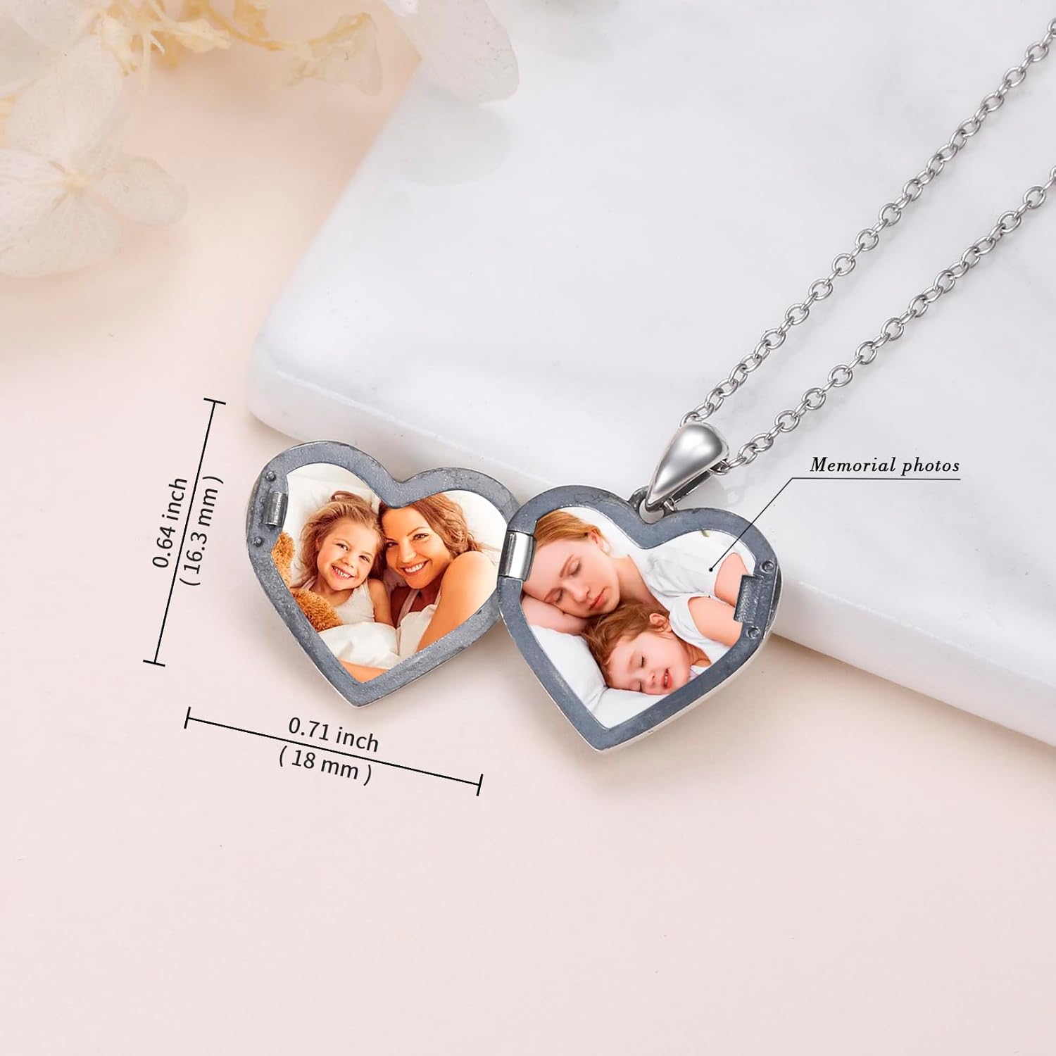 Ladytree Cute Sea Otters Locket Necklace for Women Sterling Silver Mother Daughter Pendant That Holds 2 Pictures Photos Keep Someone Near to You Heart Locket Gift on Christmas Birthday Gift - Image 2