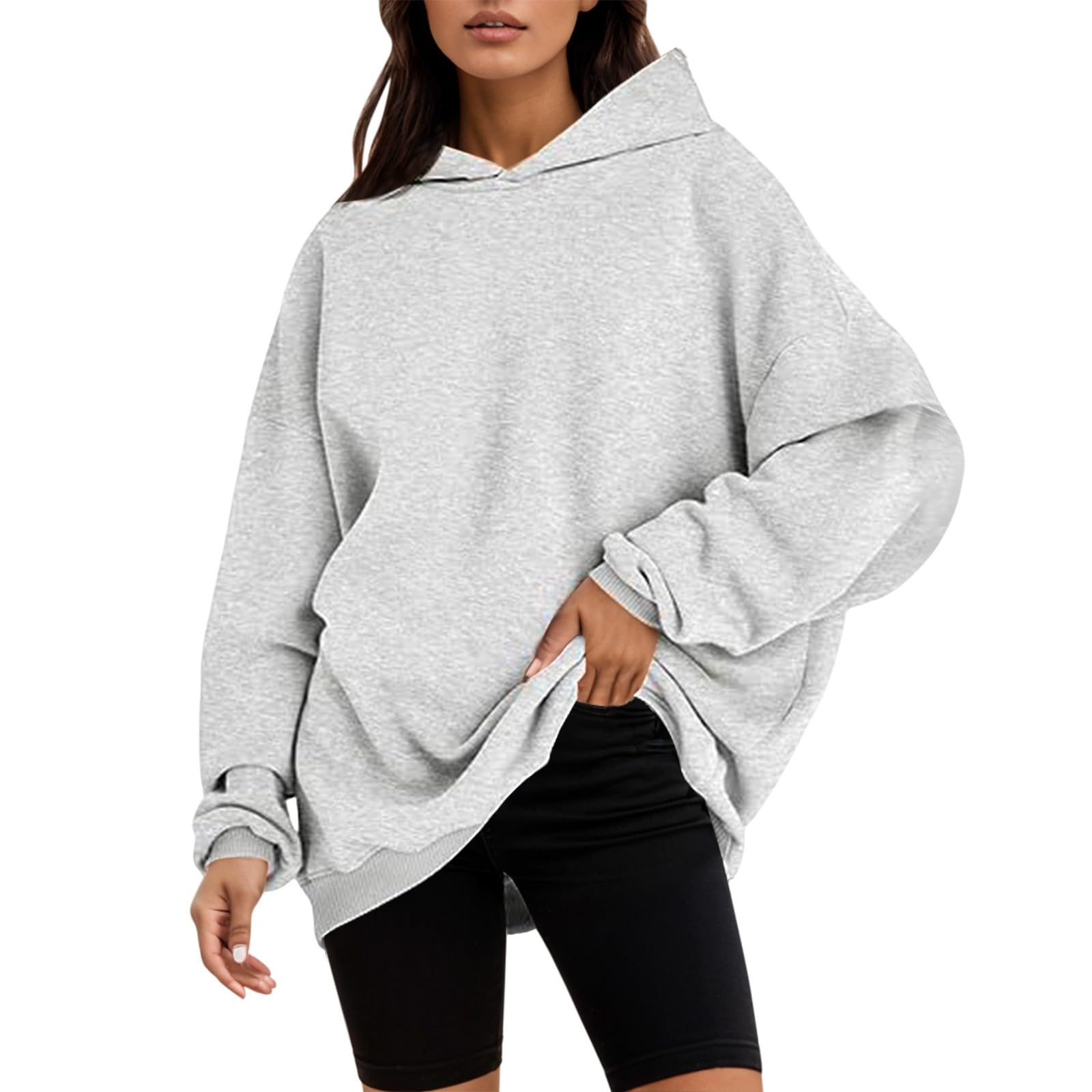 Generico Felpa Donna Pullover con Cappuccio Oversize Spalle Cadenti Manica Lunga Tessuto Leggero Abbigliamento Quotidiano Stile Streetwear