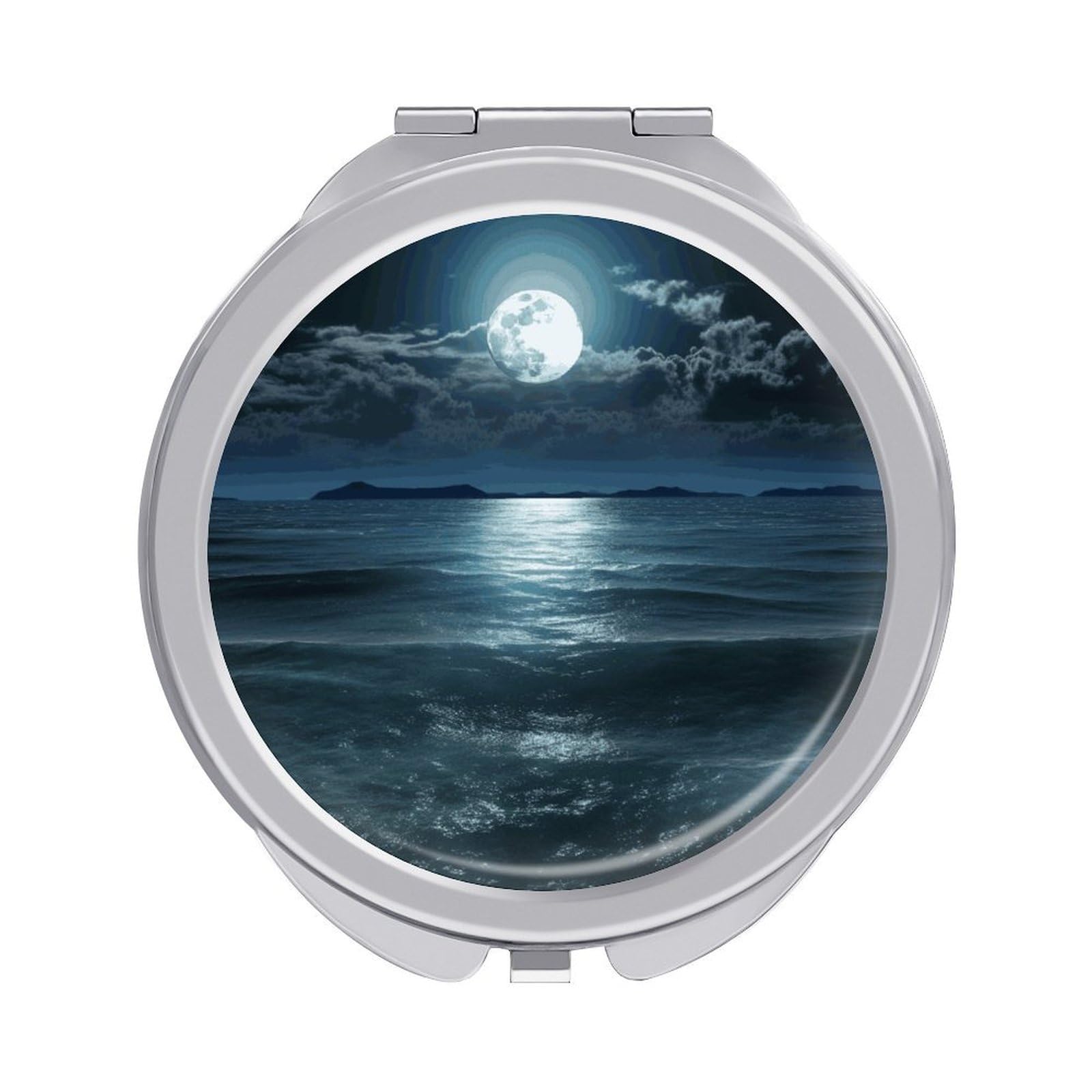 FekiLoot Moon and Sea Makeup Mirror Compact Round Travel Makeup Mirror Portable Folding Handheld Pocket Mirrors for Handbag and Purses Gift Mini Mirrors
