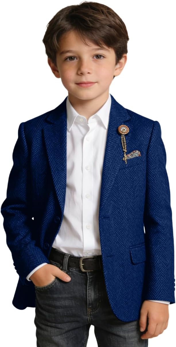 Retro Tweed Boys Jacket Suits Blazers Herringbone Slim Fit Suit Separate Wool Blend Wedding Prom Sport Coat for Kids Boy