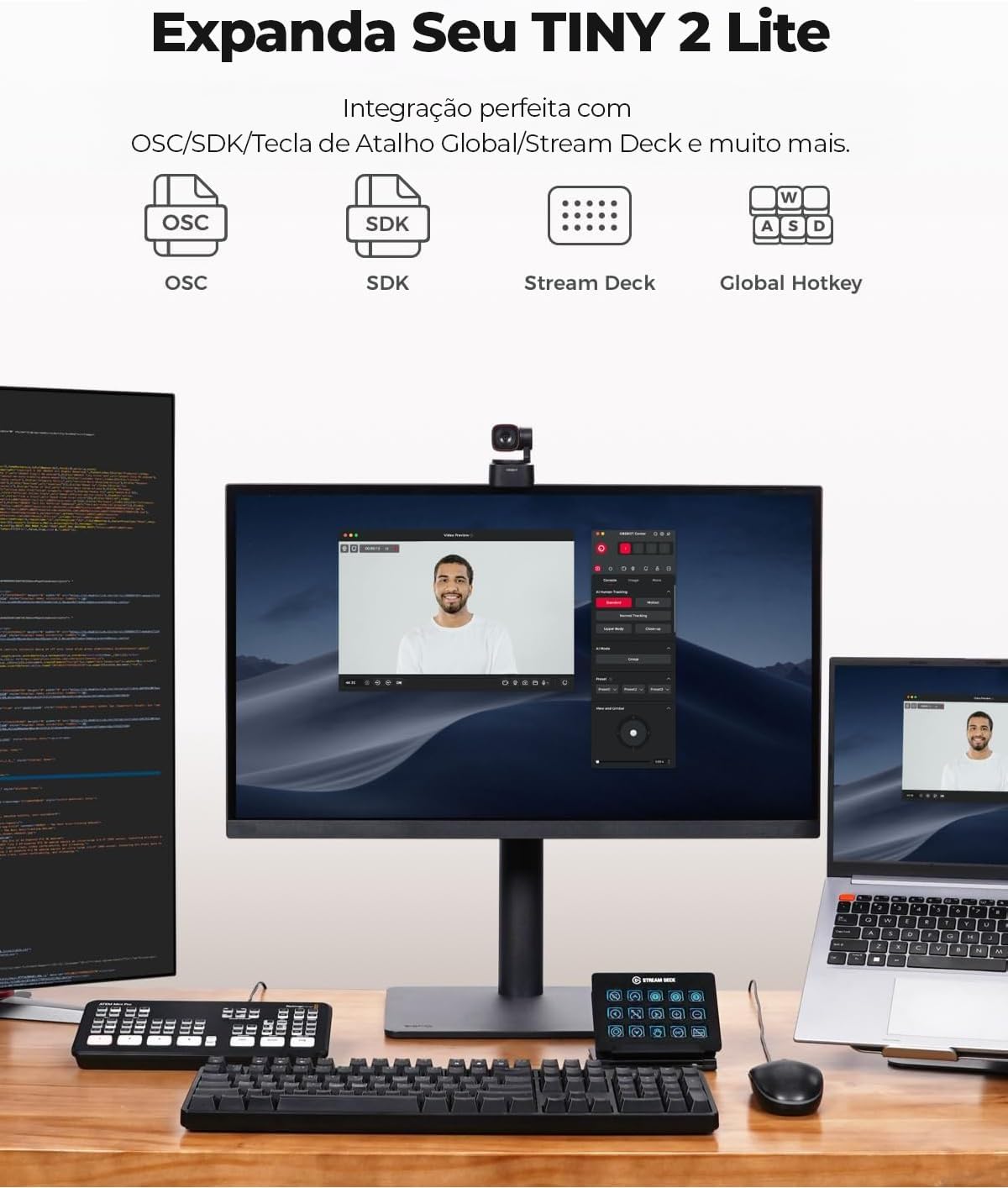 619QJu+jwcL._AC_SL1414_ OBSBOT Tiny 2 Lite 4K Webcam PC, câmera de streaming PTZ com rastreamento IA e sensor 1/2", controle gestos HDR microfones webcam computador mesa laptop reunião videochamadas 4K@30fps / 1080@60fps