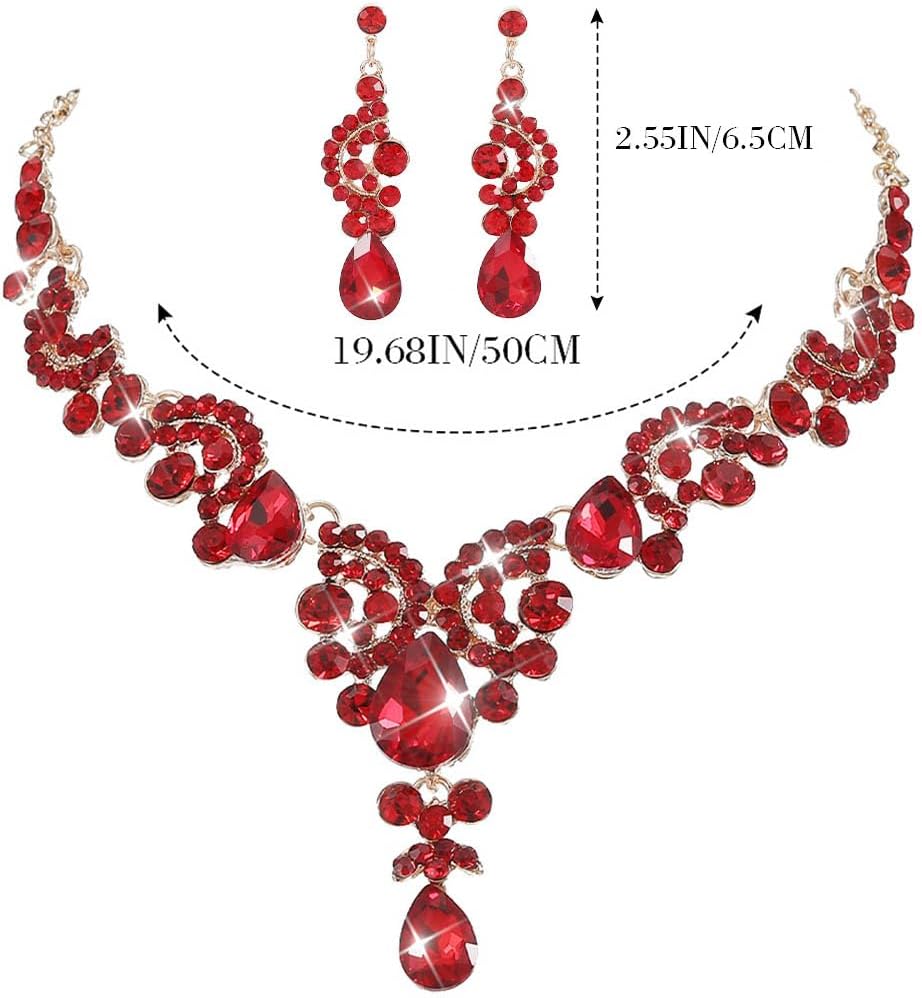 Unicra Bride Wedding Jewelry Sets Crystal Bridal Necklace Earrings Set Rhinestone Choker Necklace Prom Costume Jewelry for Women and Brides