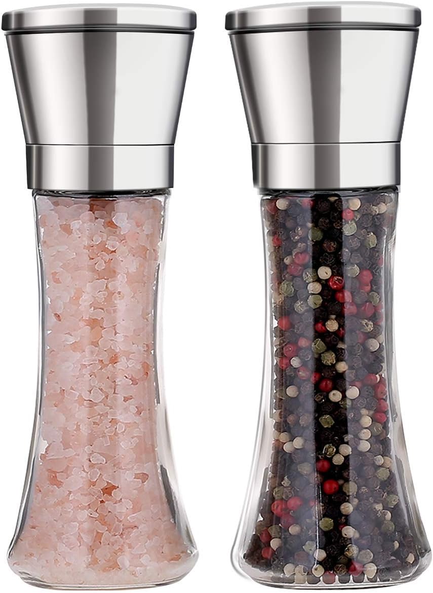 Salt and Pepper Grinder Salt Tall or Pepper Shakers - Adjustable Ceramic Spice Grinder (Tall (Pack 2))