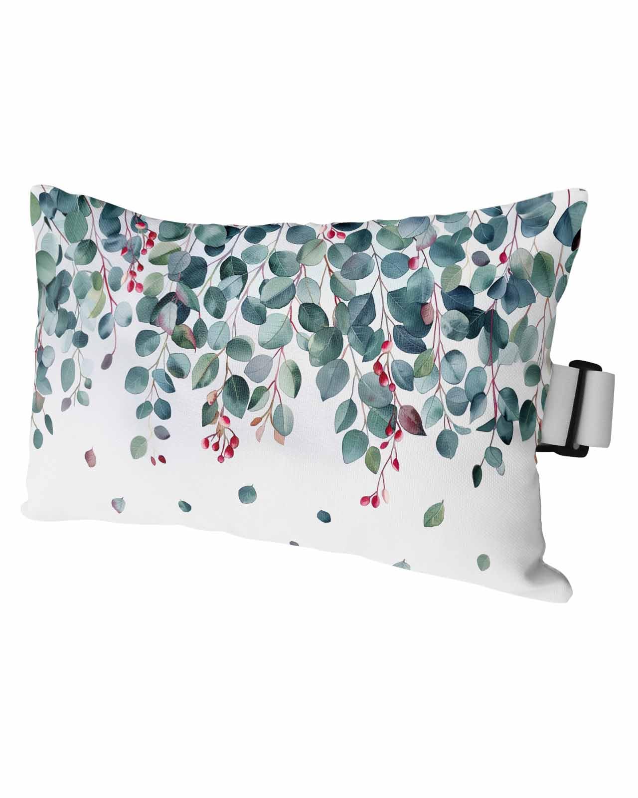 HERBED Outdoor Pillows Covers with Inserts Dark Green Eucalyptus Leaves and Fruit Waterproof Pillow with Adjustable Strap Throw Pillows for Patio Furniture Pool Lounge Chair, 12x20 Inch, 1PCS