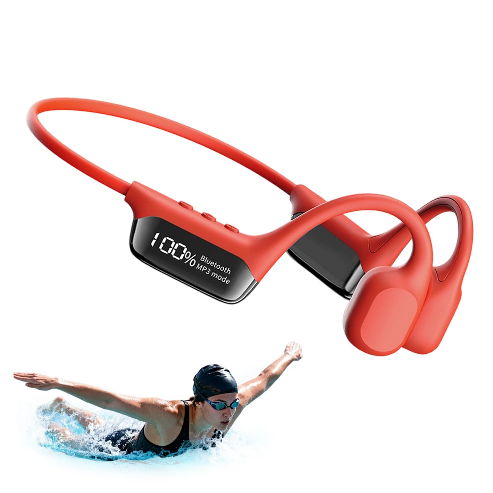 Genérico Cranovib V2 Auriculares Natación, Auriculares Impermeables Beatosync para Natación, Auriculare De Conducción ósea Premium, Auriculare Inalámbricos Bluetooth para Correr Y Nadar (Red)