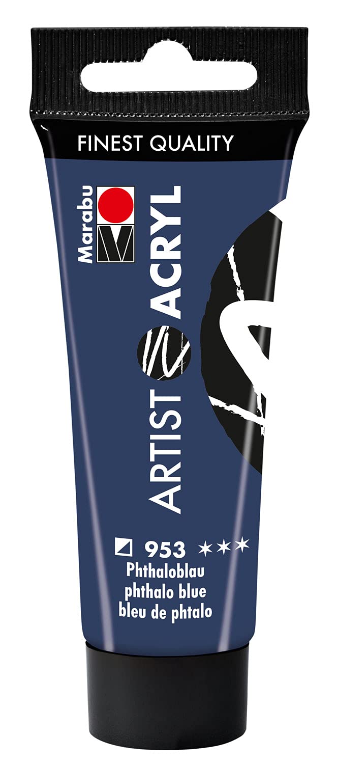 Marabu 12200055953 Artist Acrylic Phthalo Blue 953, 22 ml, Fine Acrylic Paint in Artist Quality, Water-Based, Pastose Consistency, Highly Pigmented, Very Good Brilliance and Coverage