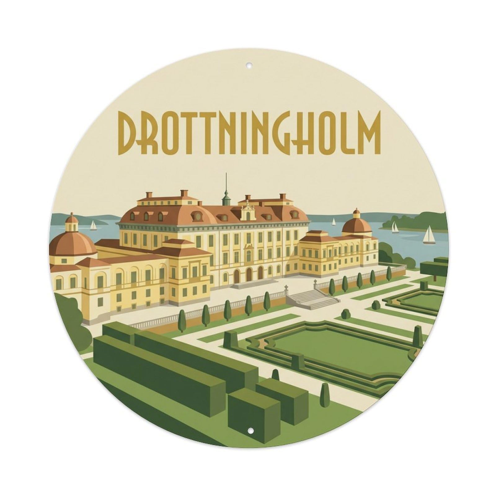 Vintage Travel Drottningholm Sweden Castle Metal Tin Sign