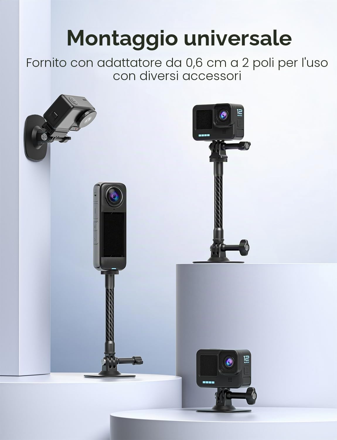 Supporto adesivo flessibile compatibile con Supporto casco per Insta360 X5/X4/X3/Ace Pro, per GoPro HERO Action Camera, Kit base per DJI Osmo Action e accessori per telecamere sportive.