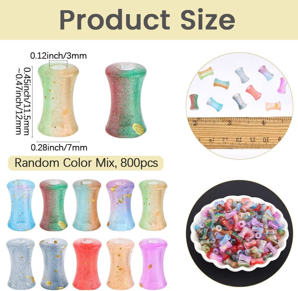 1 Box 800pcs Acrylic Bamboo Joint Beads Transparent Drawbench Style with Glitter Powders Plastic Tube Loose Spacer Bead Charm Bulk for Jewelry Making Necklaces Bracelets DIY Craft Supply image 2