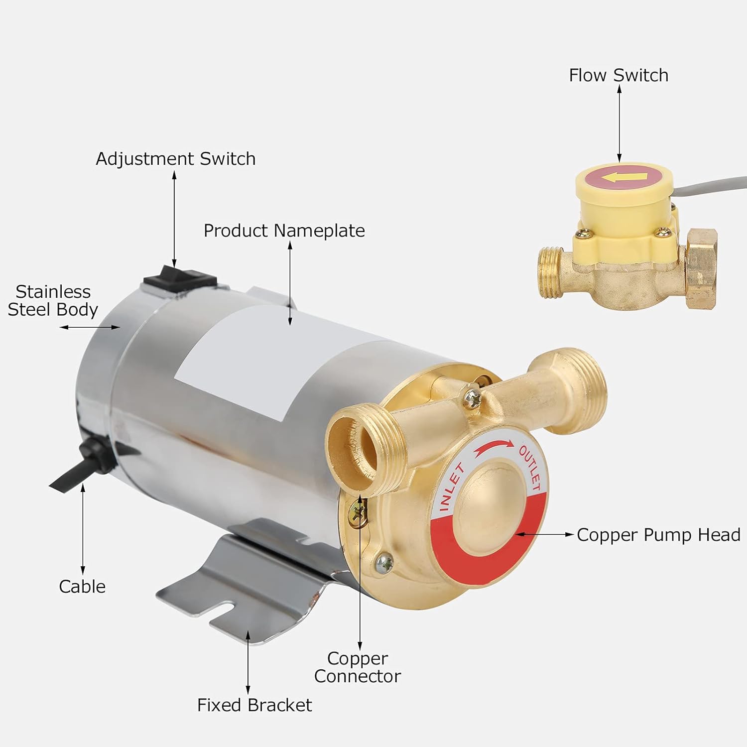 WG-100 Booster Pump, Small Automatic Water Pressure Booster Pump, Power Water Pumps, Used in Shower Room or Garden, 100W(US Plug 110V)