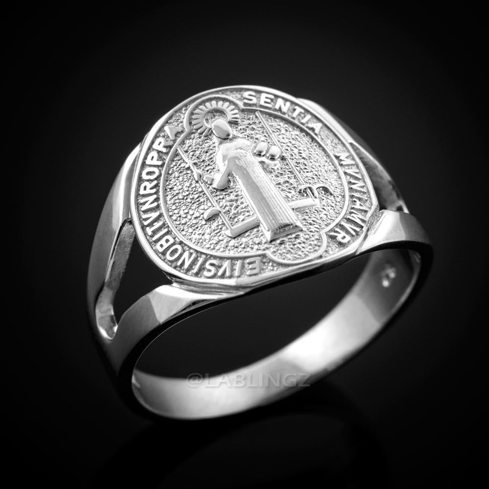925 Sterling Silver Saint Benedict Ladies Medallion Ring - Image 2