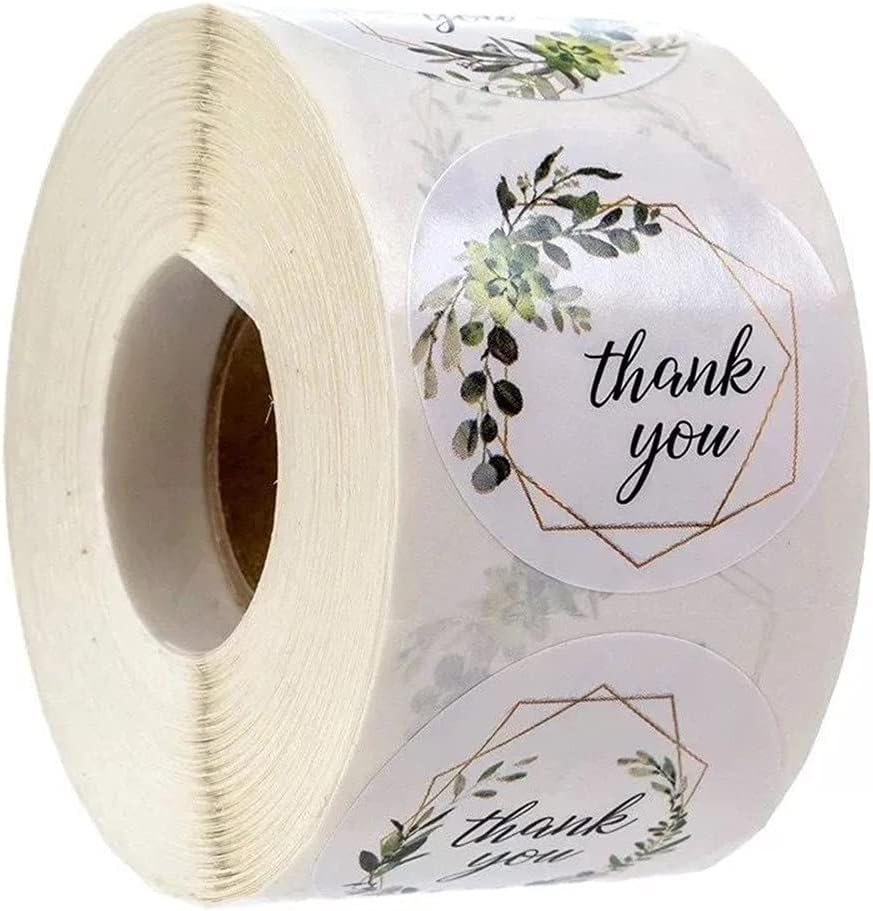 Small Thank You Sticker, 1 inch Round Brown Green Plant Sticker Small Business Thank You Label, Four Different Designs, Very Suitable for Gift Packaging, Weddings, Handmade Products (500 Pieces)